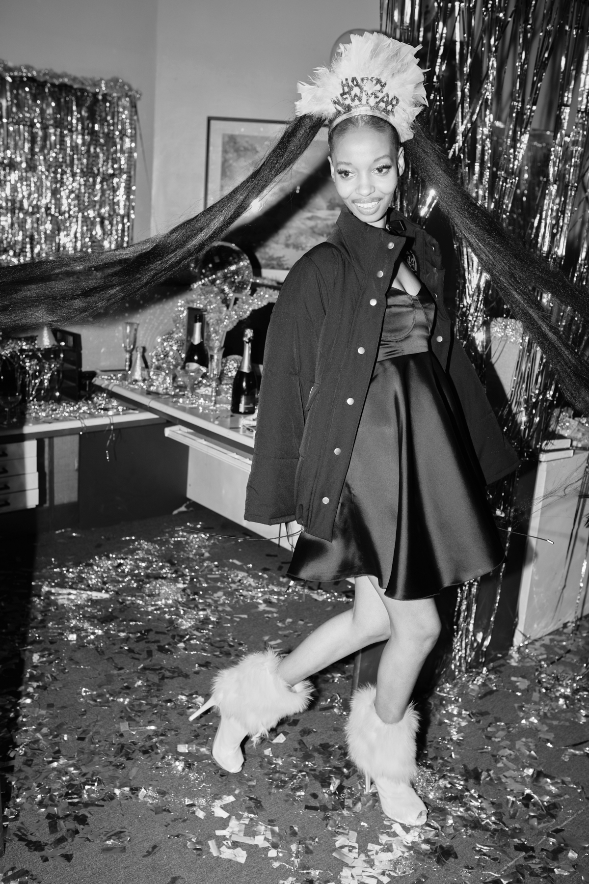 Caviar Puffer and Silk Parliament Dress